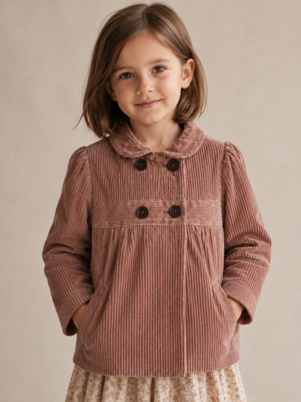 BONPOINT Dusty Pink Mauve Corduroy Double Breasted Peacoat $500 MSRP